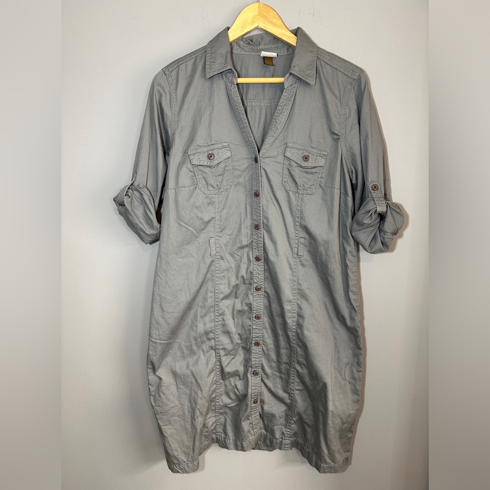 Sonoma Safari Green Button Down Khaki Casual Dress‎ Womens Size Large